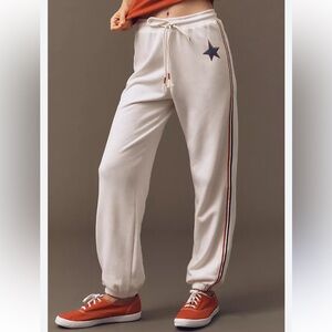 Sundry Terry Side-Stripe Track Joggers Anthropologie Size Medium Red Blue Cream